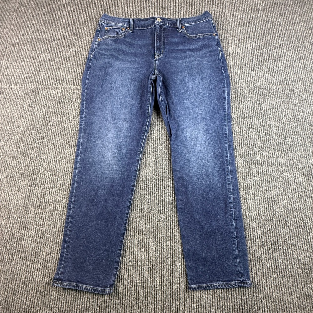 Gap Girlfriend‎ Size 32W 14Long Mid Rise Jeans Dark Wash Glendale Blue Stretch